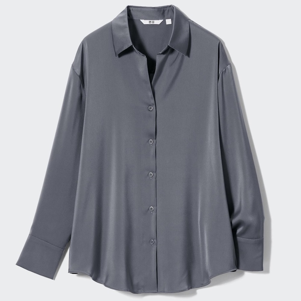 Uniqlo Women's Charcoal Button-Up Blouse